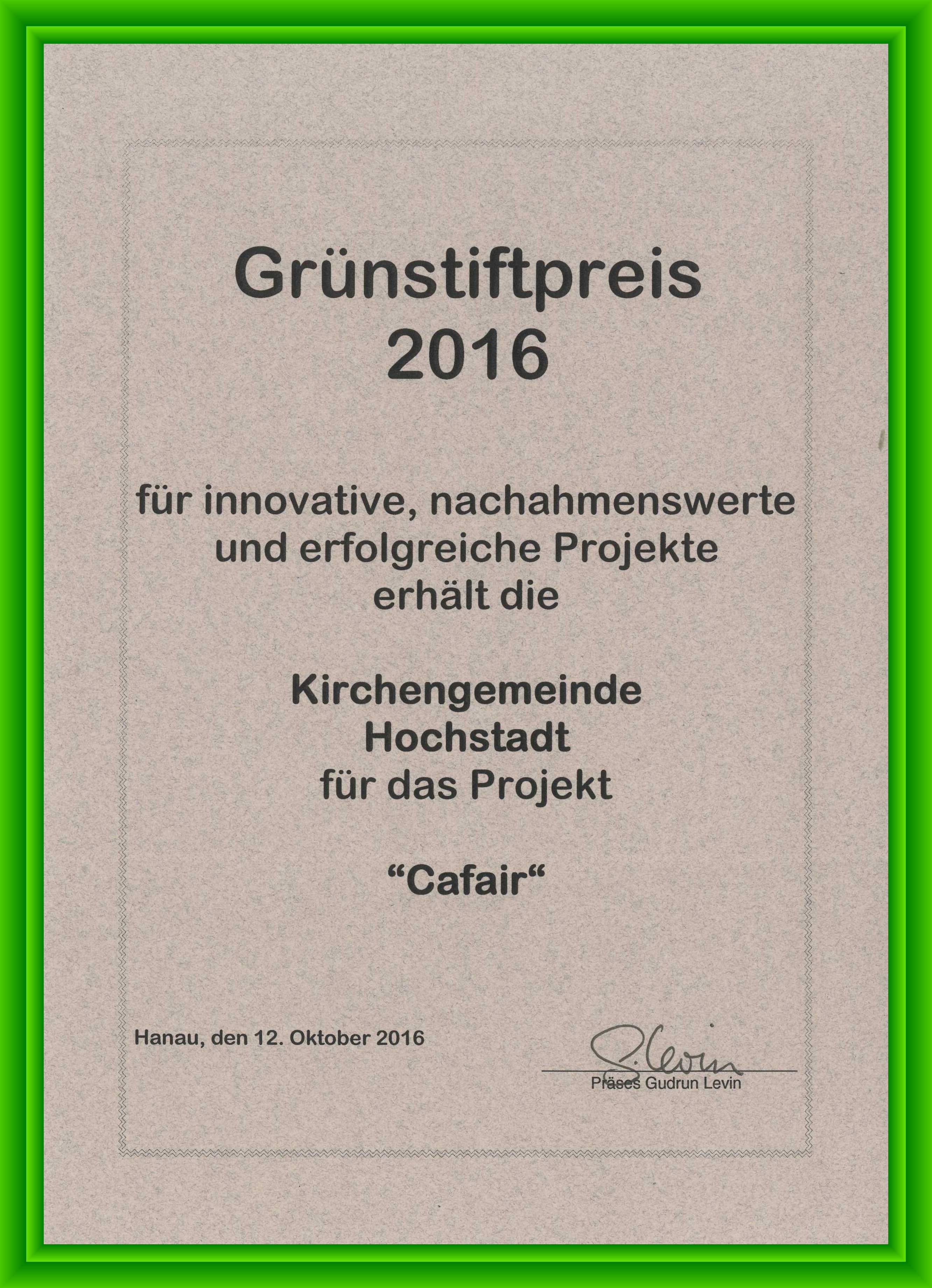 Gruenstiftpreis UrkundeGruen